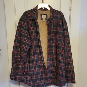 L.L. Bean Men's Red and Black Plaid Sherpa Jacket